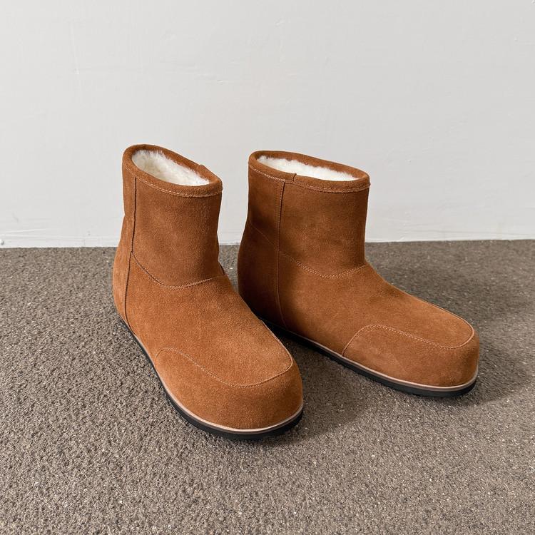 Kara Linshan Fur Integrated Snow Boots Flat Short Boots Women's Versatile Wool Boots 2025 Autumn and Winter New Wide Boots