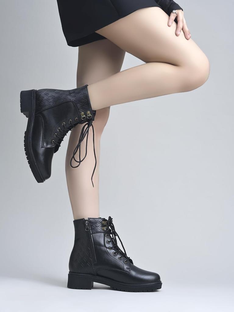 Shoetopia Womens  Chunky Heel Short Booties with Non-Slip Sole, Comfortable Trendy Ankle Boots | Soft Cushioned Sole | Casual, Party & Winter Wear