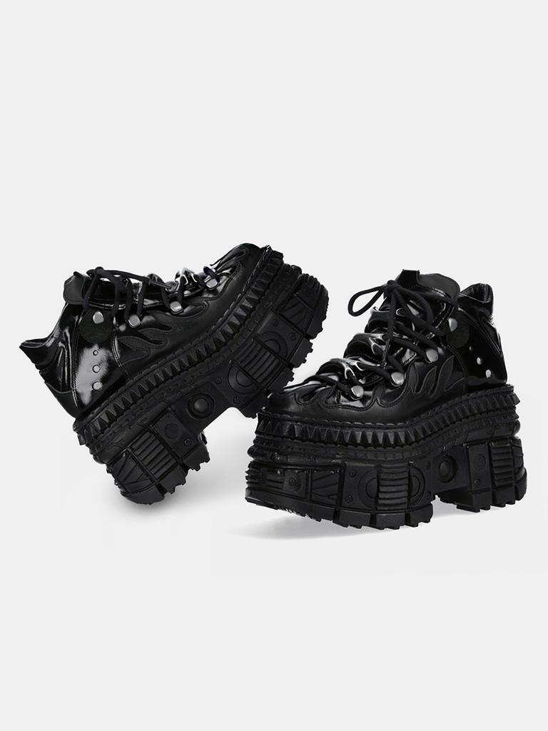 Women Gothic Metal Small Man Functional Wind High Top Millennium Spice Muffin Leather Lace-up Big Head Platform Shoes 10cm