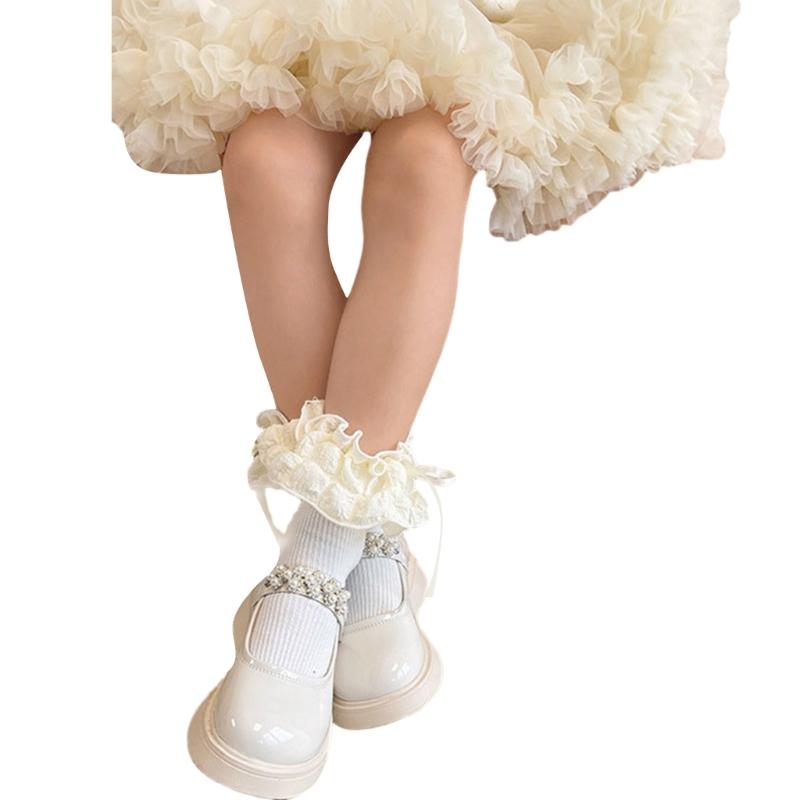 

Breathable Cotton Hosiery Socks for Girls Toddler Stretchy Knee High Socks Puff Edge Lace Bows Socks for Autumn Spring S жёлтый