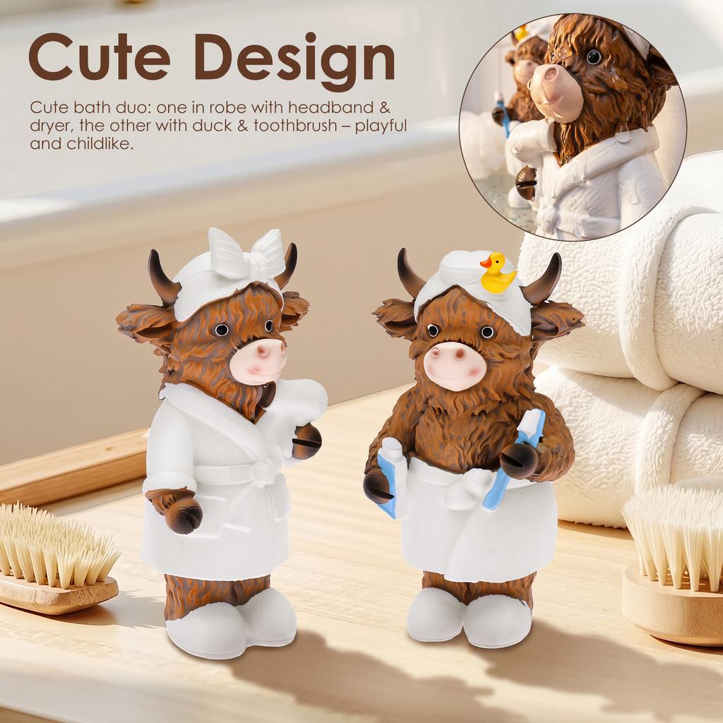 2Pcs Highland Cow Statue Home Ornament Resin Statue Ox Figurine for Home Bookshelf Office Table Decor Figurine As Birthday Gift
