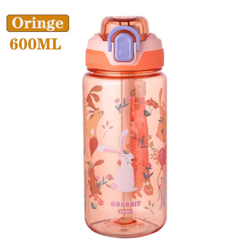 600ml Plastic Water Bottle For Kids Water Sippy Cup With Silicone Straw Leakproof  Water Bottles Summer Sports Kids Water Cup