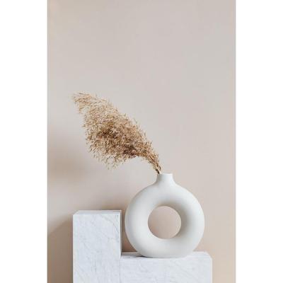 White Ceramic Donut Vase, 6 Inch Modern Flower Vase for Pampas Grass, Dried Flowers, Home & Office Decor, Centerpiece, Handcrafted Gift Vase Only