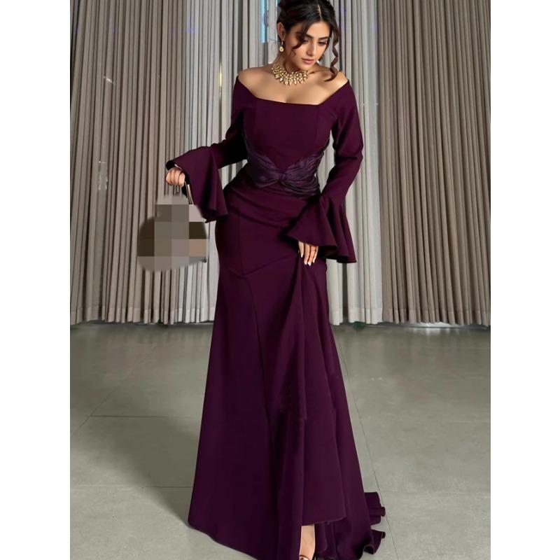 Womens One Shoulder Long Sleeve Slim Fit Formal Evening Party Banquet Dress