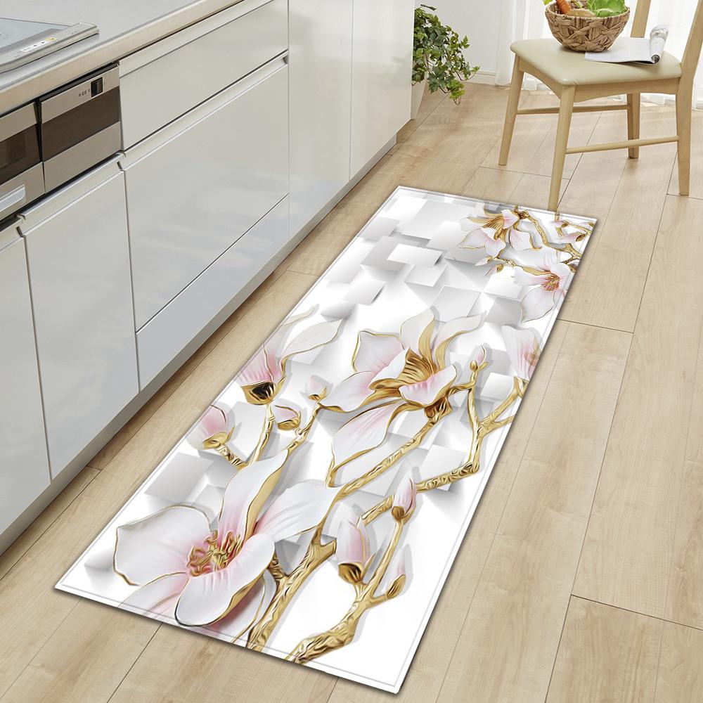 Kitchen Floor Mat Corridor Porch Door Mat Bedroom Non-slip Carpet Home Living Room Foot Carpet Flower