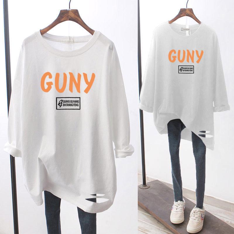 2024 Women's Autumn/Winter Pure Cotton Long-Sleeve Loose Korean Mid-Length Casual T-Shirt