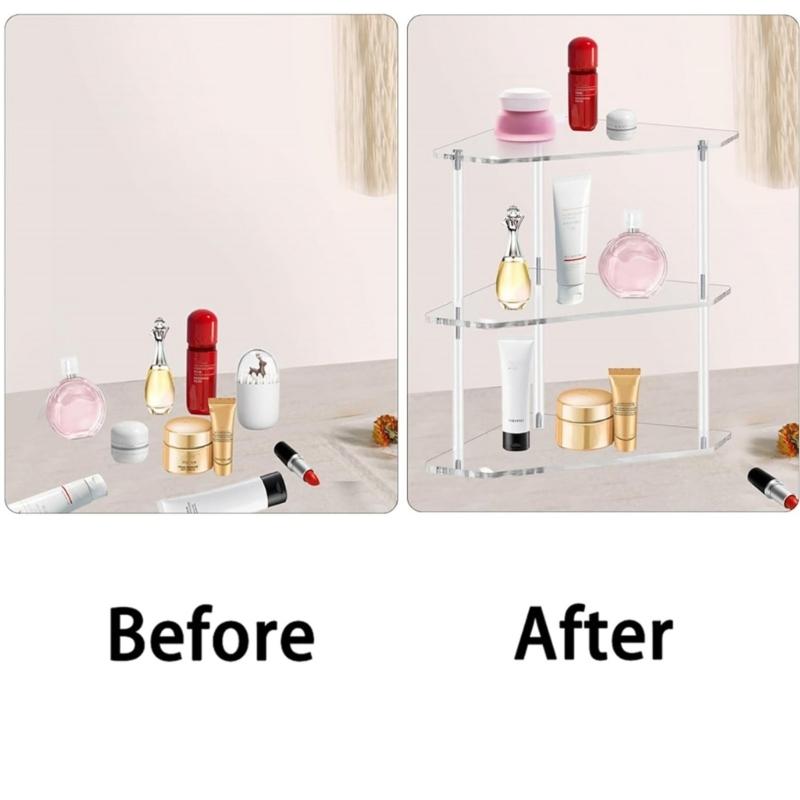 Acrylic Storage Rack Easy To Install Three Layer Corner Stand Small Corner Table for Living Room Bedroom Bathroom