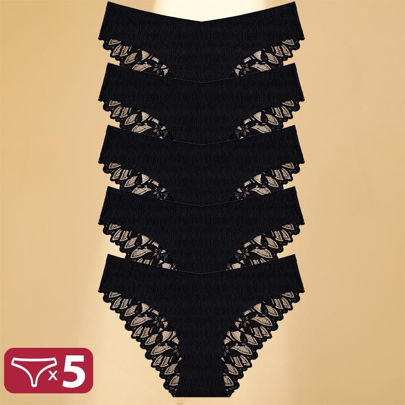 5 Teile/satz Transparente Spitze Floral Unterwäsche Nahtlose Dreieck Unterwäsche Sexy Eng Anliegende Höschen Für Frauen Bequeme Panty