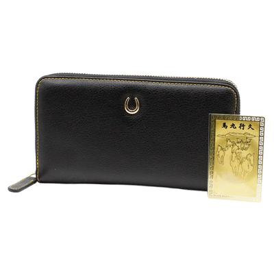 [Santo Homme] Lucky Wallet, Fortune, Black, Feng Shui, Men's, Women's, Long Wallet, Black, Genuine Leather, Round Zipper, Lucky Wallet, Horse Racing,