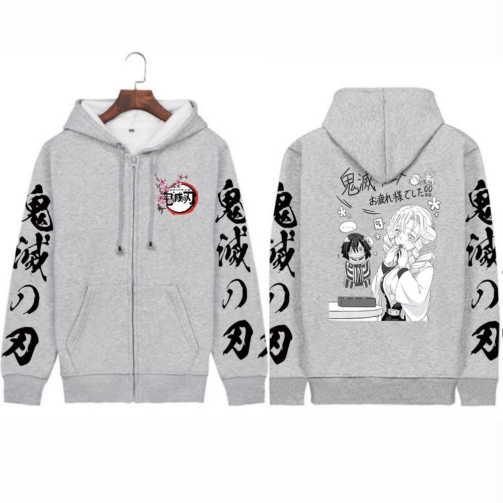 Anime Demon Slayer Kanroji Miritsu Hoodies Lustige Iguro Obanai Gedruckt Vintage Trend Street Fashion Männer Frauen Zip Up Sweatshirts