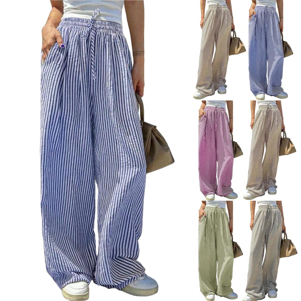Women's Striped Casual Straight-Leg High-Waisted Loose Trousers