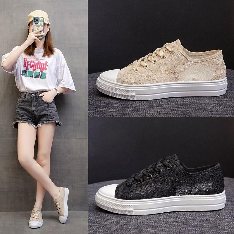 Breathable Ladies Canvas Shoes Fashionable Paired Fisherman Shoes Lace Mesh Shoes Niche Design Lightweight Board Shoes Paired Ins Style Flat Shoes