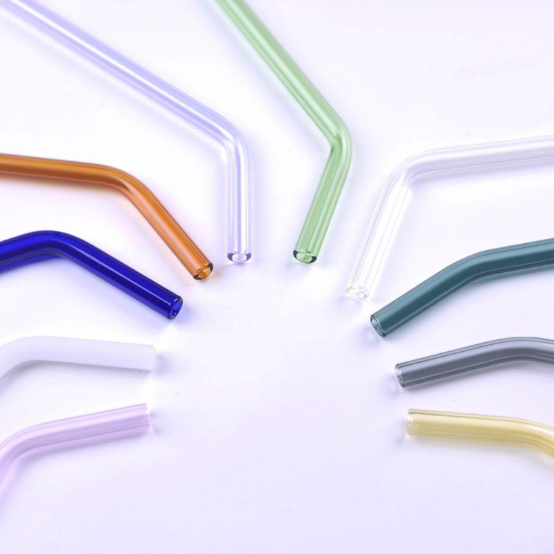 Reusable Drinking Glass Straws Heat and High Temperature Resistant Glass Straw Elbow for Smoothie Milkshakes Drinks 8mm*20cm