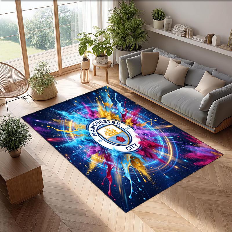 Manchester City Printed Flannel Area Rug Non Slip Soft Polyester Floor Carpet Indoor Decor Mat for Bedroom Living Room Sofa