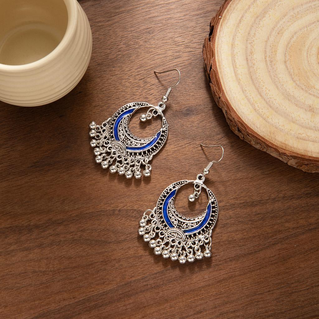 Ethnic Style Miao Silver Fringed Earrings, Tourist Attractions Yunnan Vacation Accessories Retro Literary Metal Bells Ear Hooks
