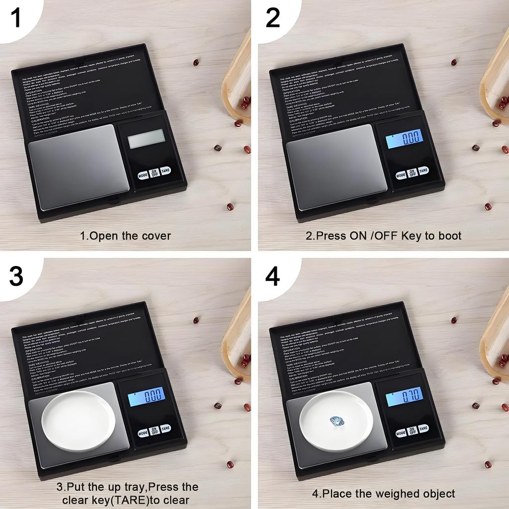 Mini cântar pentru bijuterii Cântar electronic de înaltă precizie Greutate din oțel inoxidabil Gram LCD Lumină de fundal albastră Cântar portabil de buzunar Balanță alimentară de aur