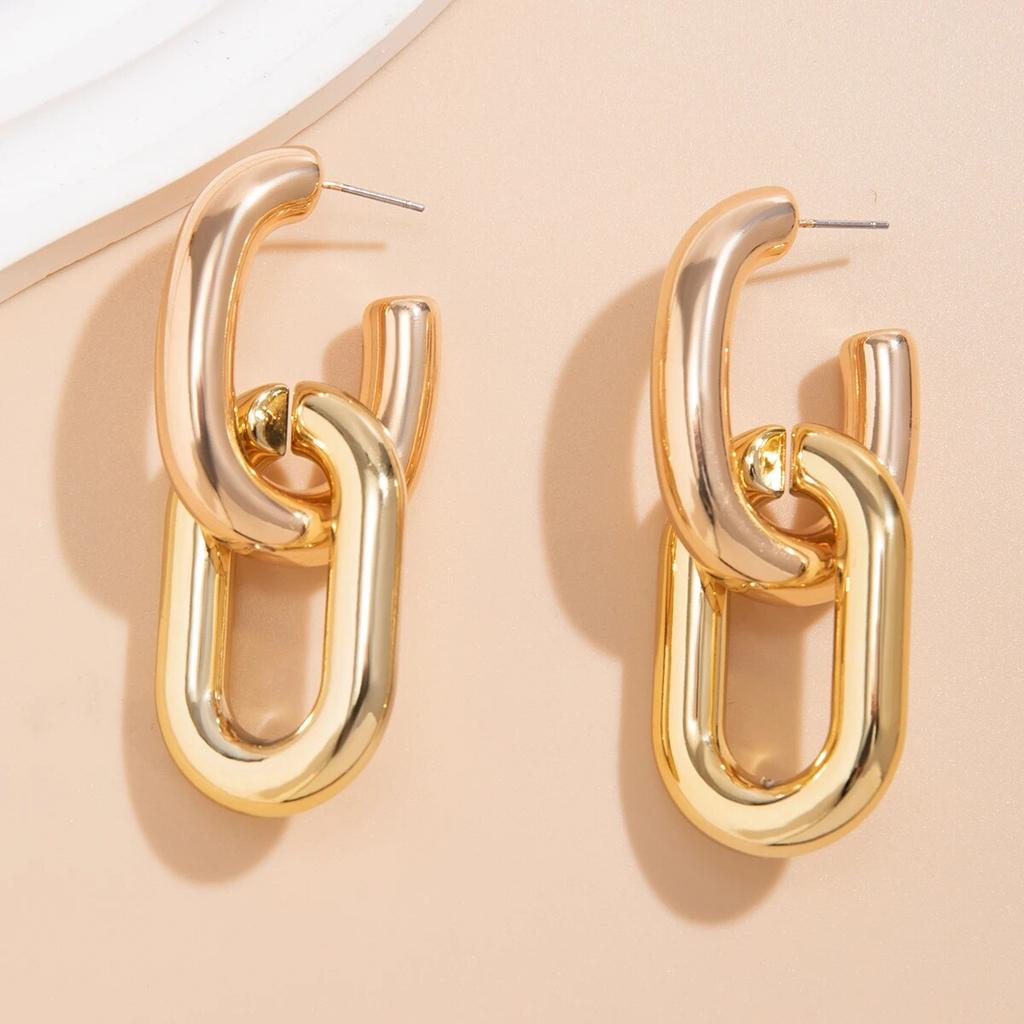 Vintage Geometric U-Shape Link Hoop Earrings for Women Trendy Punk Metal Round Circle Piercing Earrings Jewelry Accessories Gift