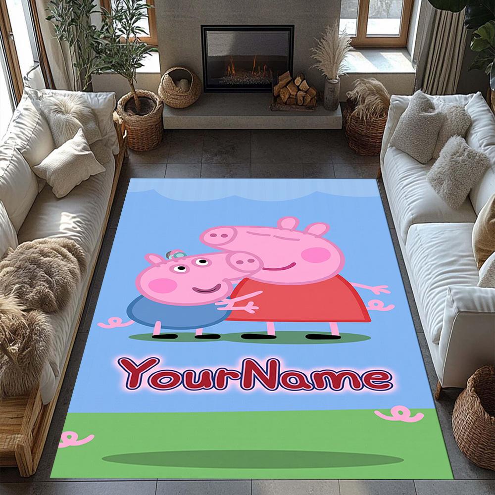 Peppa Pig Customized Name Area Rug Design for Living Rooms Foyer Dormitory Bedrooms Anti-slip Rug Anime Office Decor