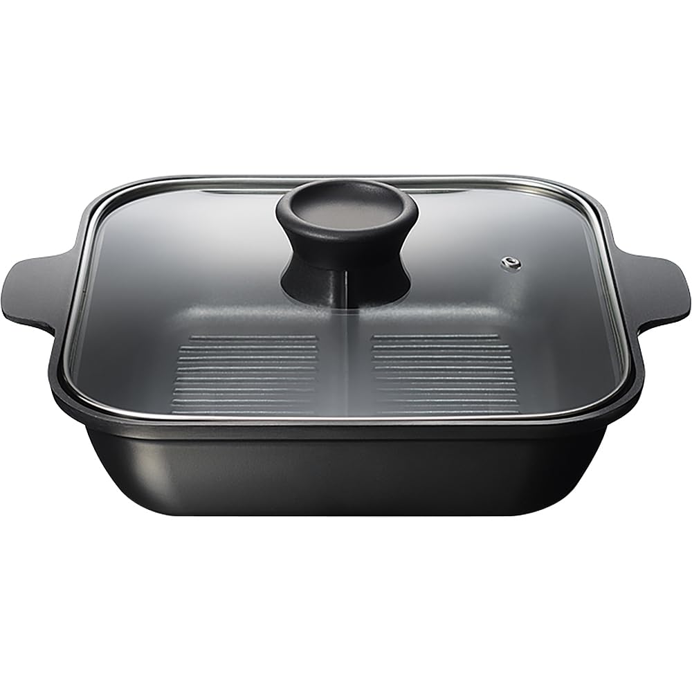 Wahei Freiz RB-2868 Divided Hot Pot, 24cm, 2-3 servings, allows you to cook two flavors at once, rectangular shape, non-stick coating, PFOA-free,