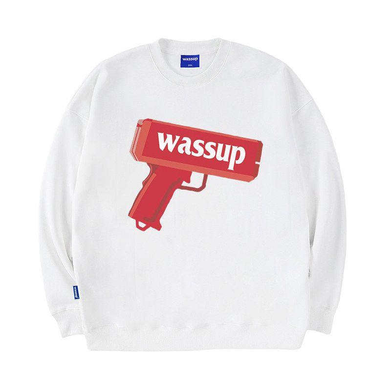 

Wassup American Style Trendy Brand Heavyweight Fleece Sweatshirt for Men, Autumn and Winter 2025 New Loose Casual Crew Neck Top White L