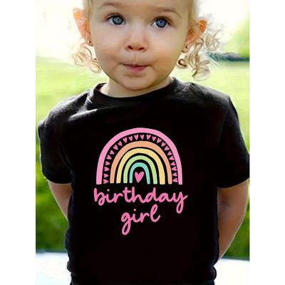 Girls' Party Graphic T-Shirt - Comfortable Short-Sleeve Crew Neck Top