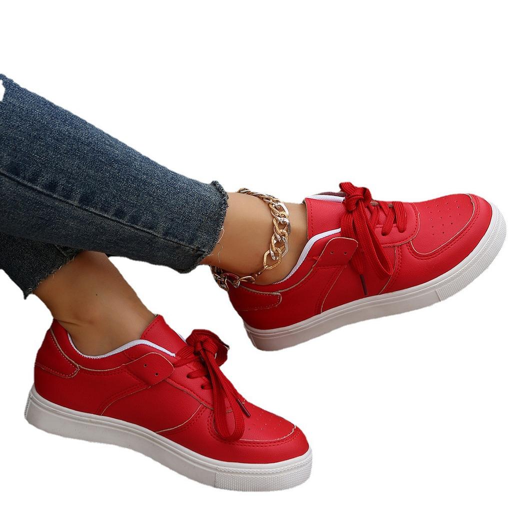 Large Size Solid Color Women's Shoes, New Casual Sports Single Shoes, Flat-bottomed Lace-up Single Shoes