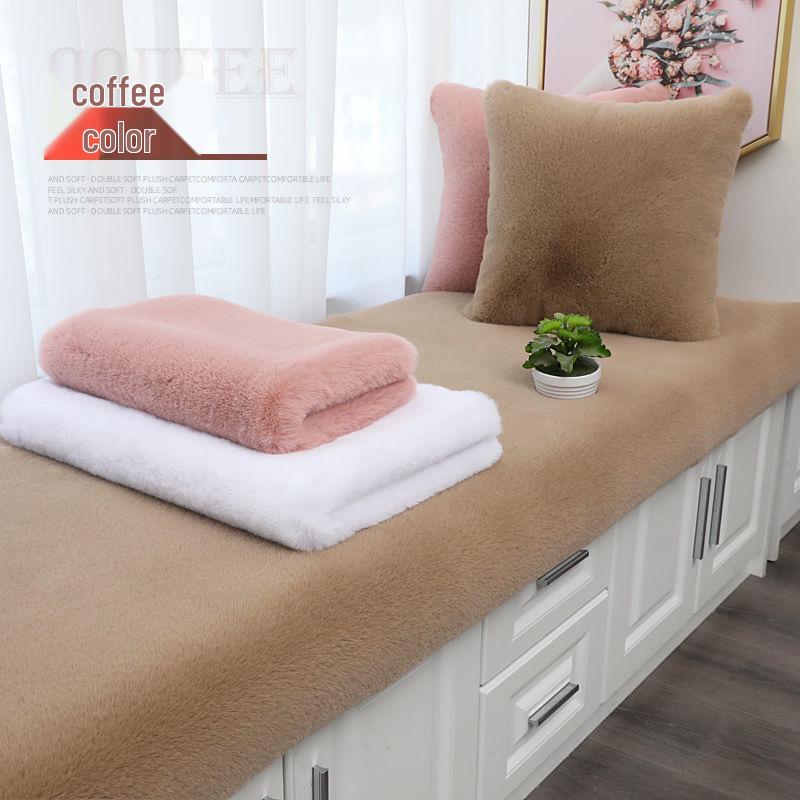 Custom Thick Faux Rabbit Fur Window Sill Mat: Short Plush Carpet for Bay Window, Balcony, Bedroom Sofa, & Seat Cushion