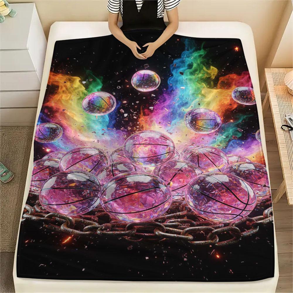 1Pc Fireball Print Flannel Blanket, High quality Comfortable for All Seasons, Home Decor, Warmth and Comfort, Perfect for Christmas Gifts