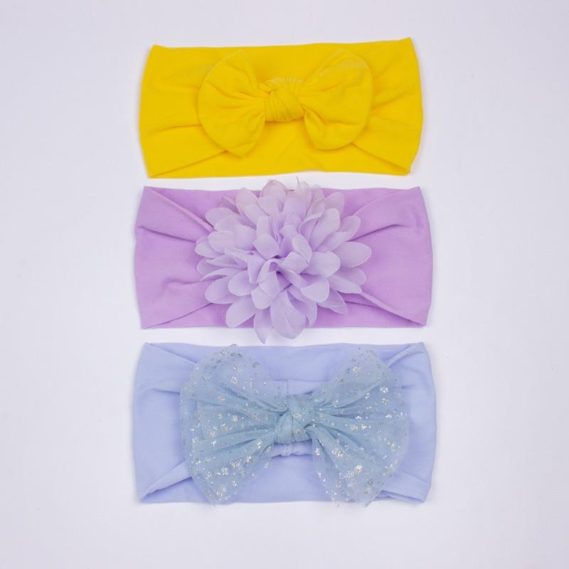 3Pcs new children's hair accessories, baby nylon bow does not hurt the skin, wide headscarf, baby headband.
