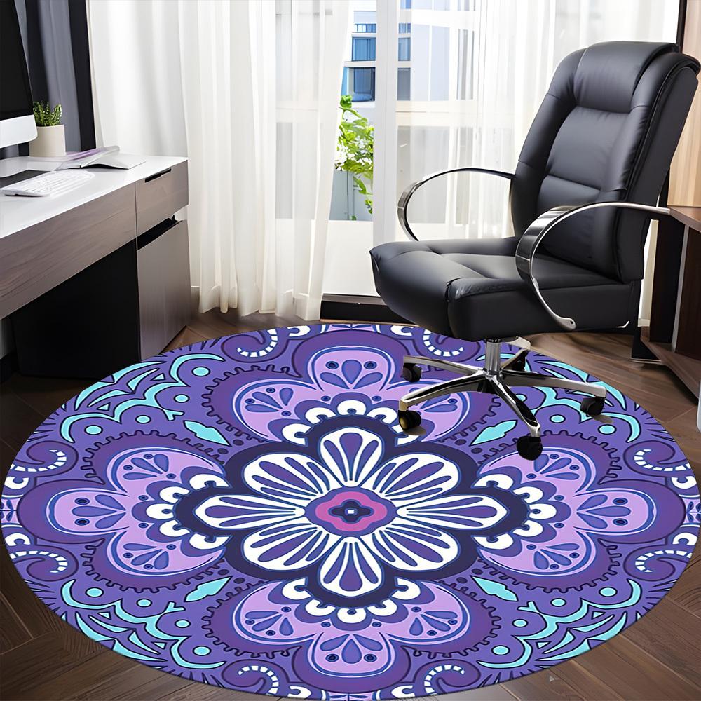1pc Mandala PatternChair Carpet for Office, Indoor Non-Slip Washable Polyester Fiber Carpet, Mat For Office, Machine Washable