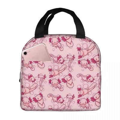 Axolotl Babies Cute Pink Pattern Insulated Lunch Bag  Pet Animal Women Kids Cooler  Thermal Portable  Pack Tote