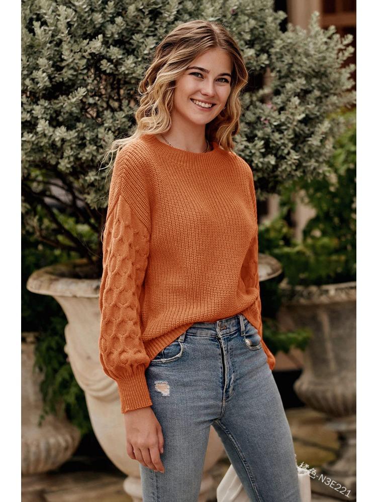 Solid Colour Long Sleeved Crew Neck Jumper Autumn Winter Fashion Commuter Bell Sleeve Knit Top Luxurious Relaxed-fit Slimming and Versatile Top