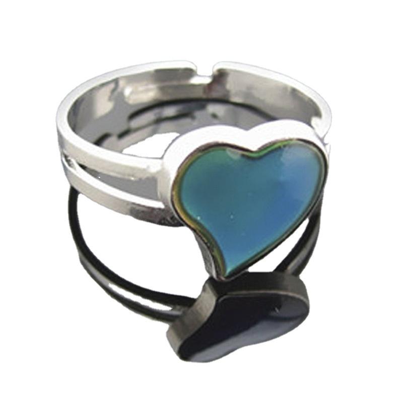 1 Pcs Big Love Heart Mood Color Changing Silver Heart Shaped Mood Ring Adjustable Rings For Women 2025