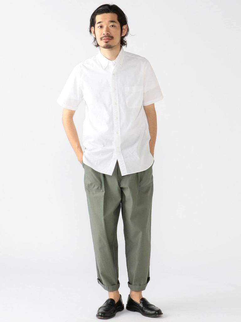 Beams Plus Lässiges farbiges Kurzarmhemd Größe 38010040563 Herrenhemd, Popeline, Button-Down, Weiß, M,