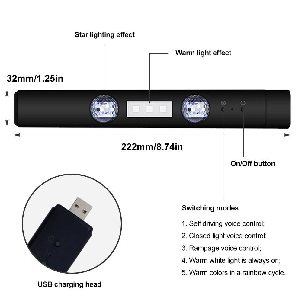 USB Charging In Car with Colorful LED Decorative Lights USB Charging Atmosphere Light Ambient Lights Interior Decorative Lights