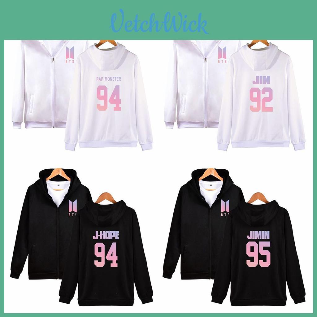 Bts Pattern Printing Hoodie With Zipper For Teen Casual Wear