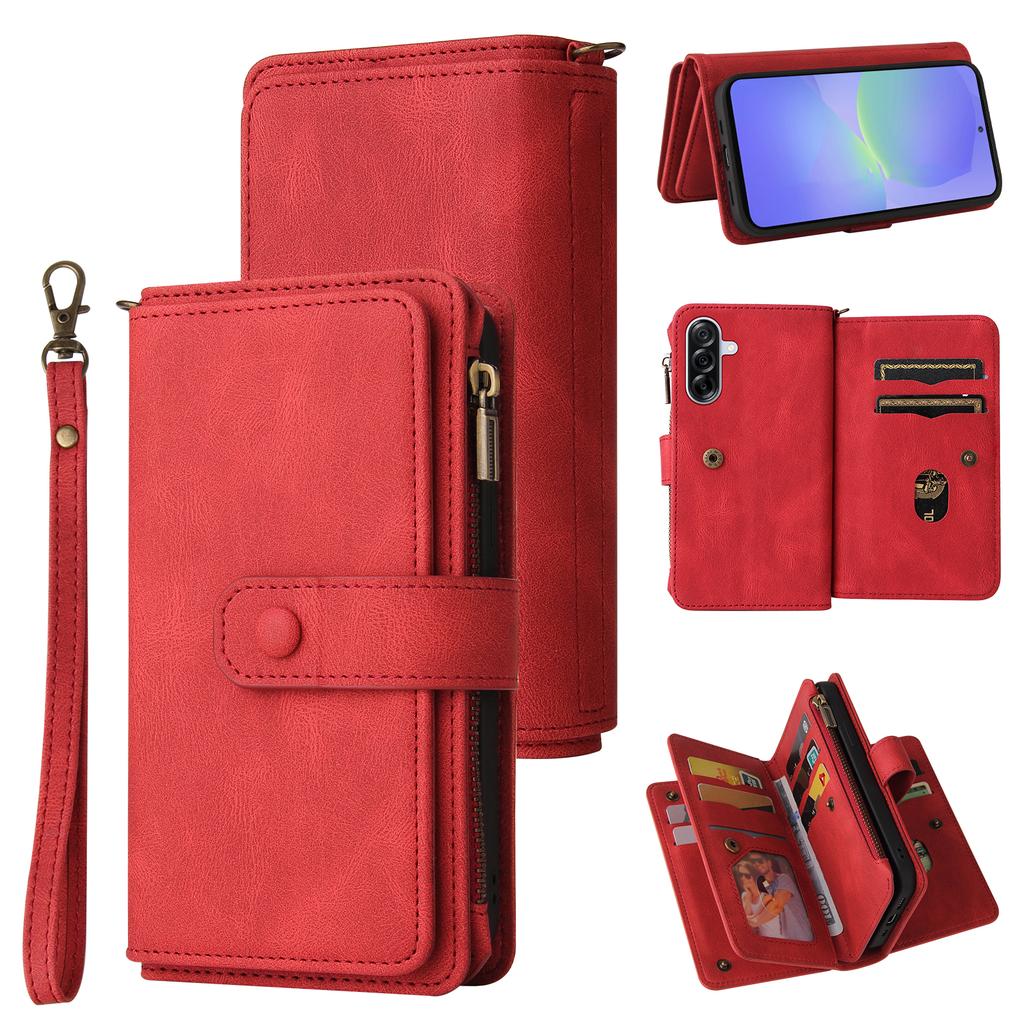 For Samsung Galaxy A36 5G Zipper Wallet Case with 15 Card Slots and Strap Leather Phone Cover