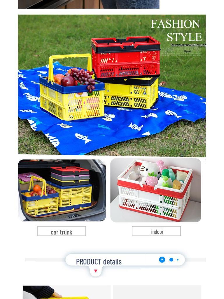 Foldable Plastic Shopping & Storage Basket for Market, Picnic, & Home