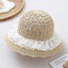 Cappello da Sole da Bambino a Tesa Larga in Paglia - Cappello a Secchiello Traspirante in Stile Coreano per la Spiaggia con Pizzo per Primavera ed Estate.