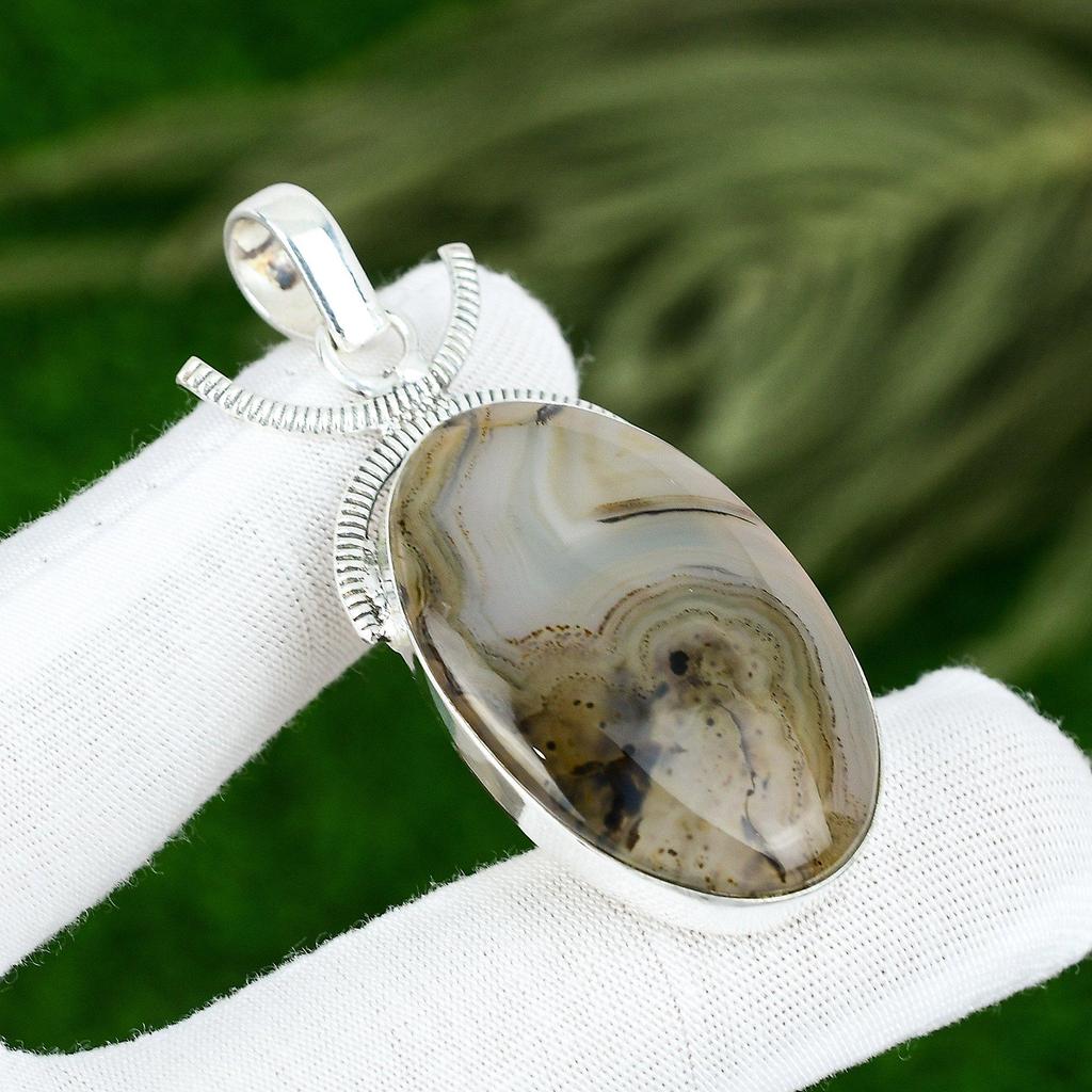 Oval Natural Montana Agate 925 Sterling Silver Daughter Birthday Unique Pendant