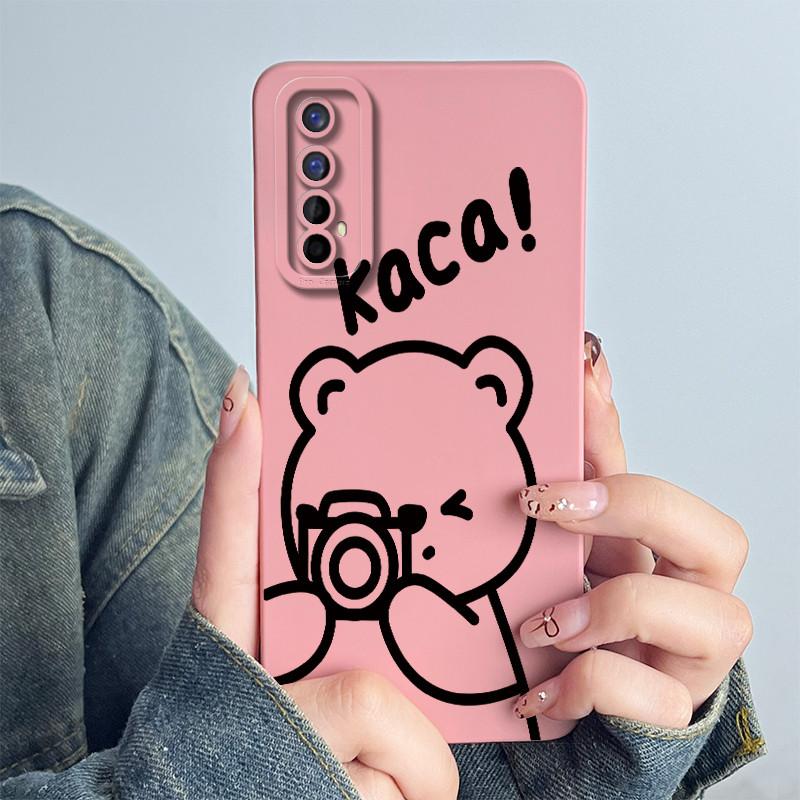 For Realme 7 RMX2151 RMX2155 Phone Case Realme7 4G Back Cover Soft Silicone Sweet Lovely Cartoon Panda Flower Printed Coque Capa