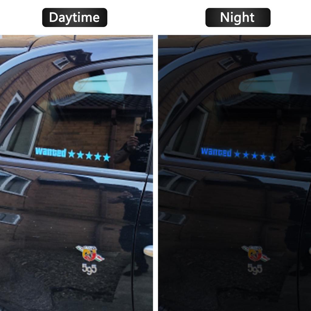 Wanted 5 Star Car Windshield Glow Panel Electric Marker Lamp Blue LED Decoration Light Sticker Flashing Lights