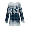 Women's Casual  Plus SizeLong Sleeved Round Neck Christmas Snowflake Plaid Printing T-shirt Top Pullover