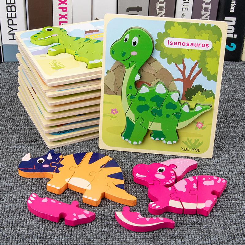 Dřevěné Vzdělávací Kognitivní Dětské Vzdělávací Hračky Stavební Kostka Tvar Dinosaurus Párování 3D Trojrozměrné Puzzle
