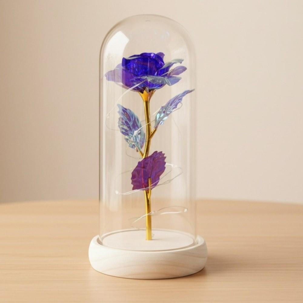 

Wooden Eternal Rose Flower with Transparent Lampshade Exquisite Artificial Flower Simulation Roses Valentine s Day Present фиолетовый