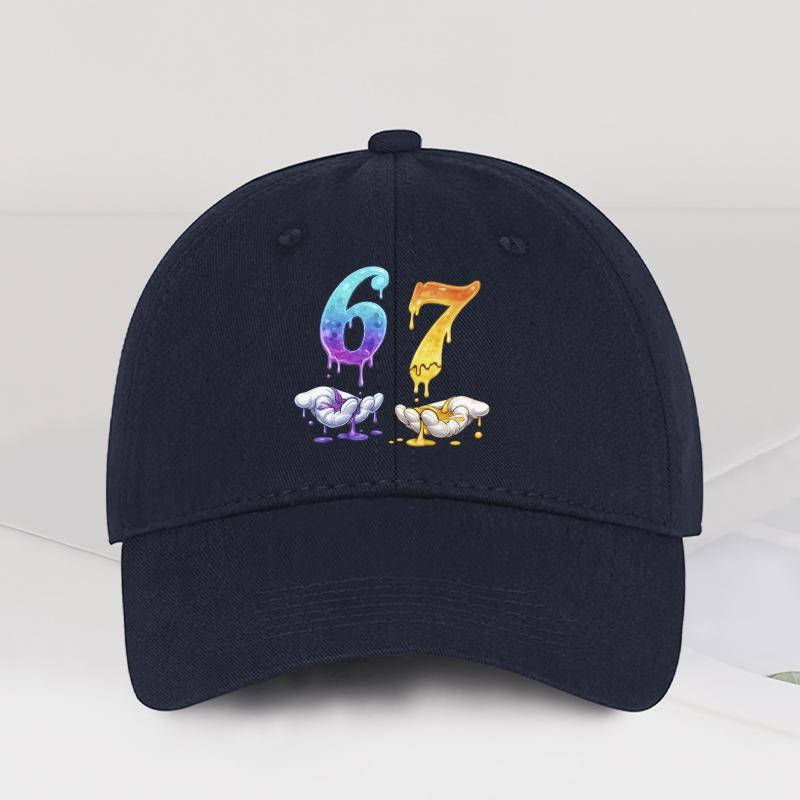 Colorful Dripping Number 67 Print Baseball Cap Adjustable Unisex Cotton Cartoon Streetwear Sun Hat темно-синий