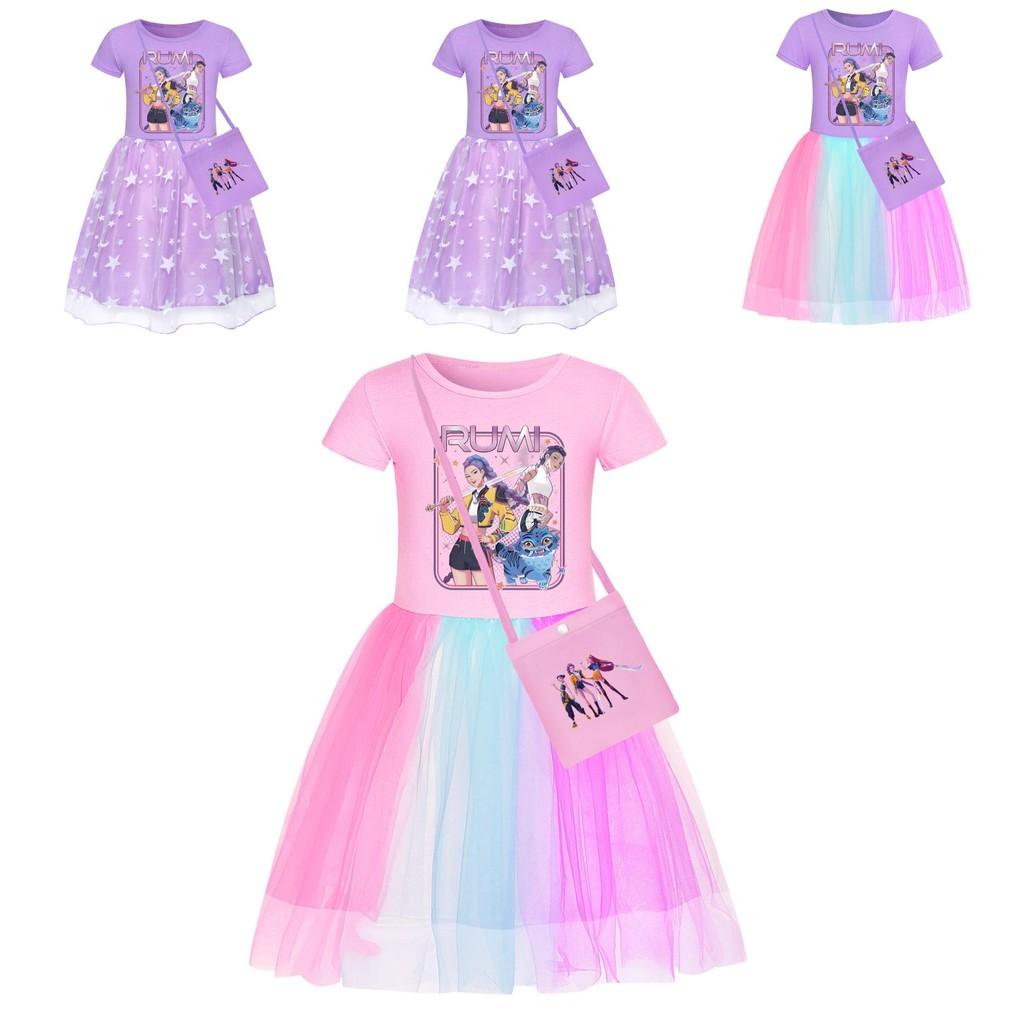 Robe pour Fille Motif Chasseurs de Démons Kpop en Tissu Coton avec Jupe Plissée pour Enfants Filles
