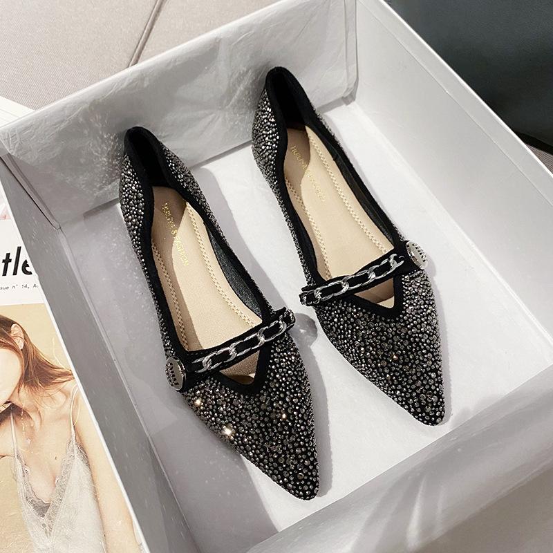 

Женские туфли на плоской подошве, новые, с острым носком, с мелким вырезом, со стразами, женские туфли на плоском каблуке W8836-18 37 чёрный