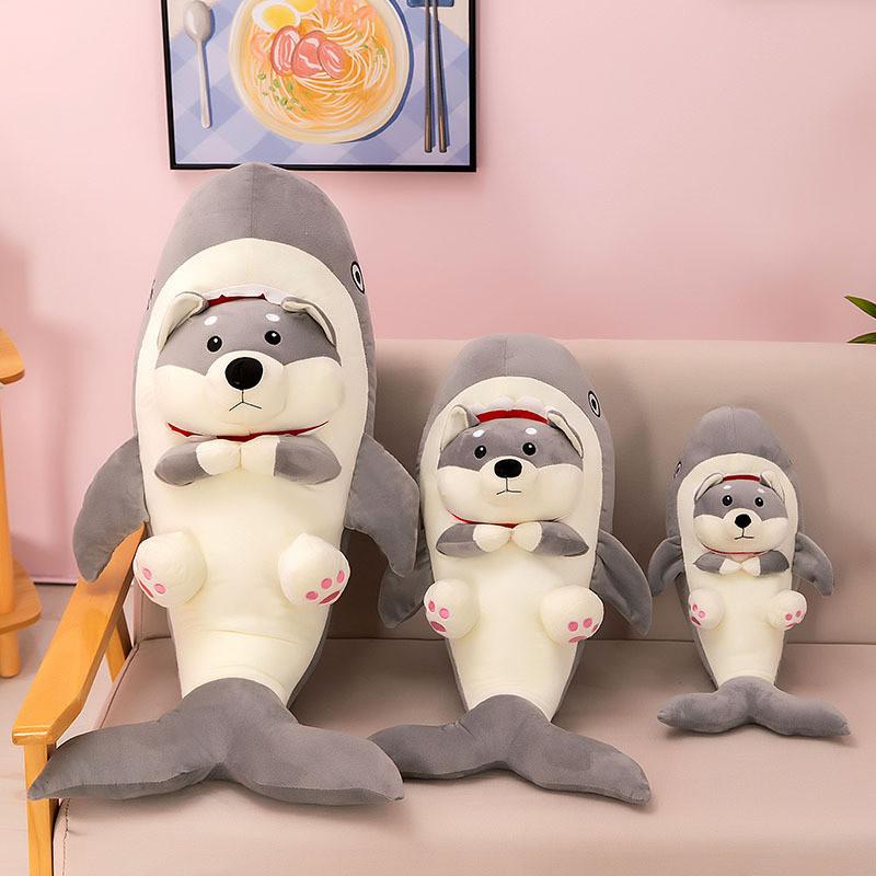 Adorable Shark Dog Plush Toy Grey Soft Short Plush Stuffed Animal Pillow 85cm