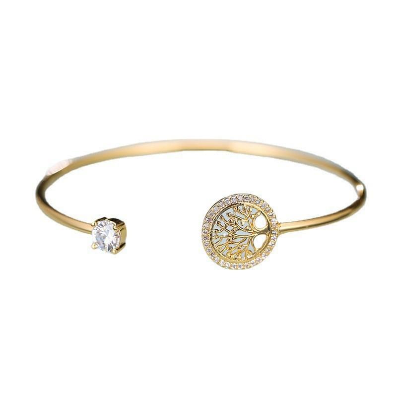 Accessories: Hollowed Life Tree Bracelet for Women, Personalized Opening, Adjustable Rhinestone Bracelet